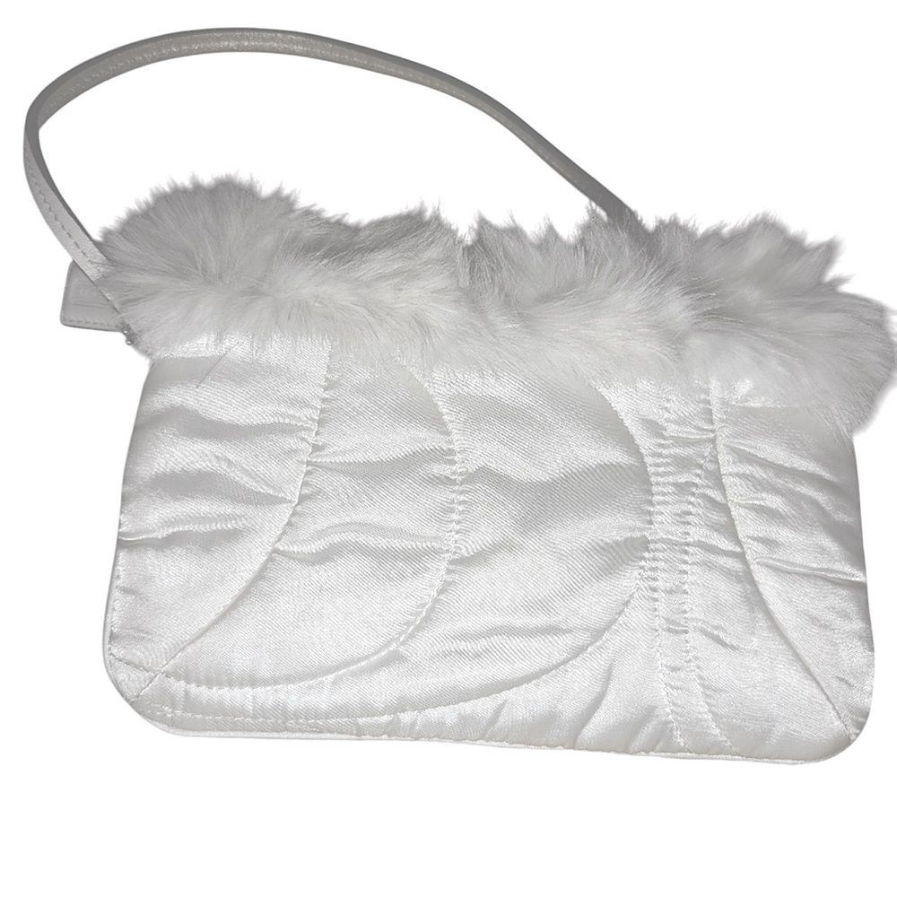 AUTH COACH NEW ARCHIVAL SKI POUCHETTE 🎿WRISTLET IN SATIN NYLON QUILTED WHITE FUR - Picture 5 of 6